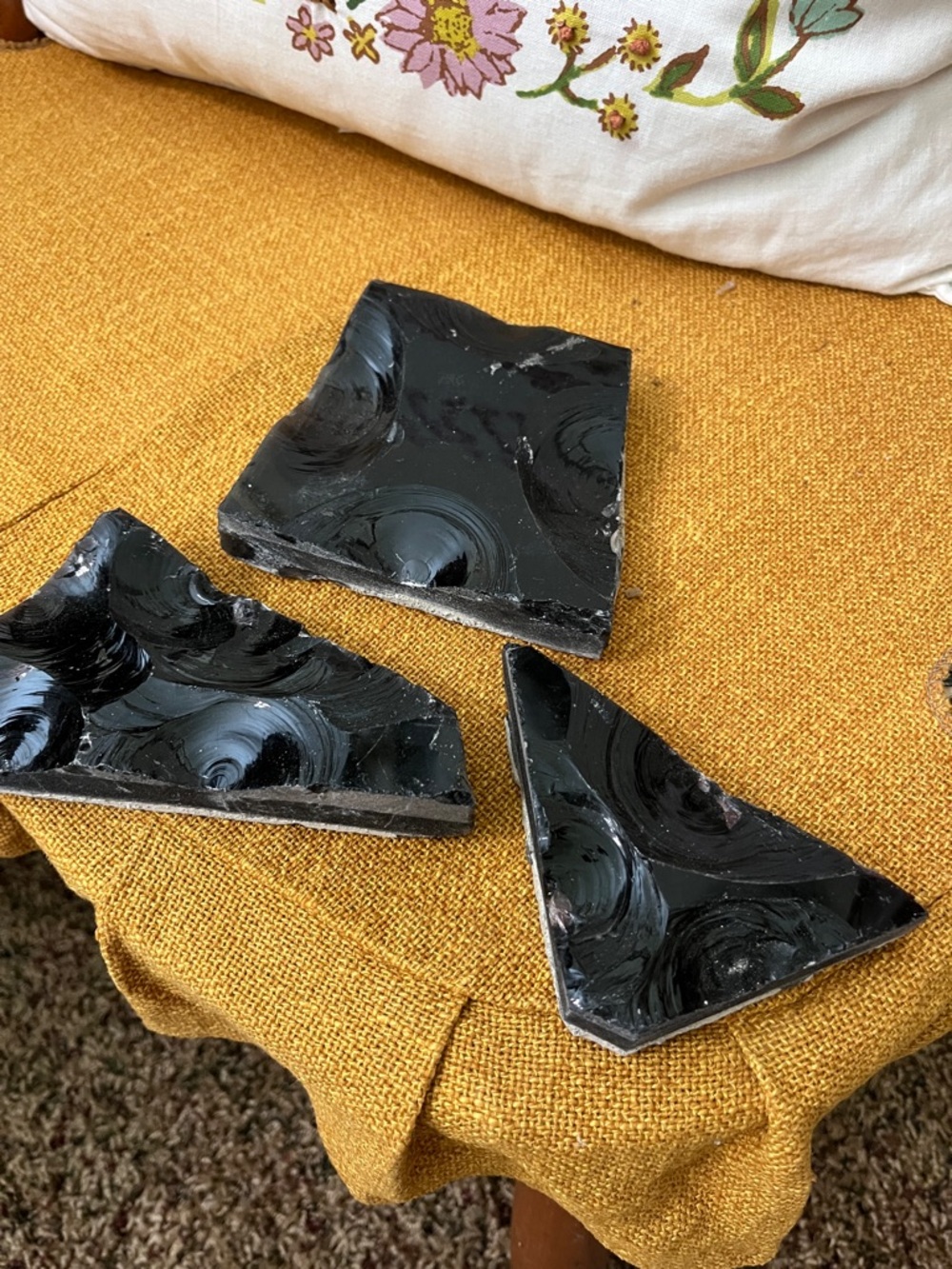 Black Swirl Obsidian Tile Pieces - Decorative Stone Fragments